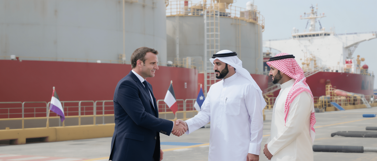 dans le golfe, emmanuel macron obtient des émirats arabes unis et de bahreïn la mise à disposition de 200 000 tonnes de diesel par mois.